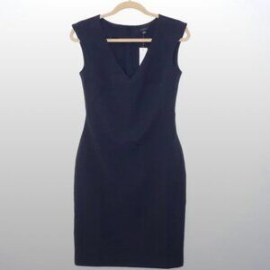 Ann Taylor Cocktail Midi Dress – Sheath V-Neck Sleeveless in Navy Blue